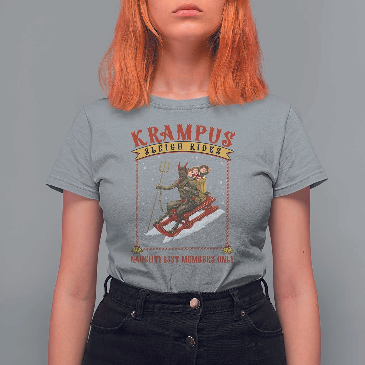 Funny Krampus Sleigh Rides T Shirt For Women Naughty List Members Only - Wonder Print Shop