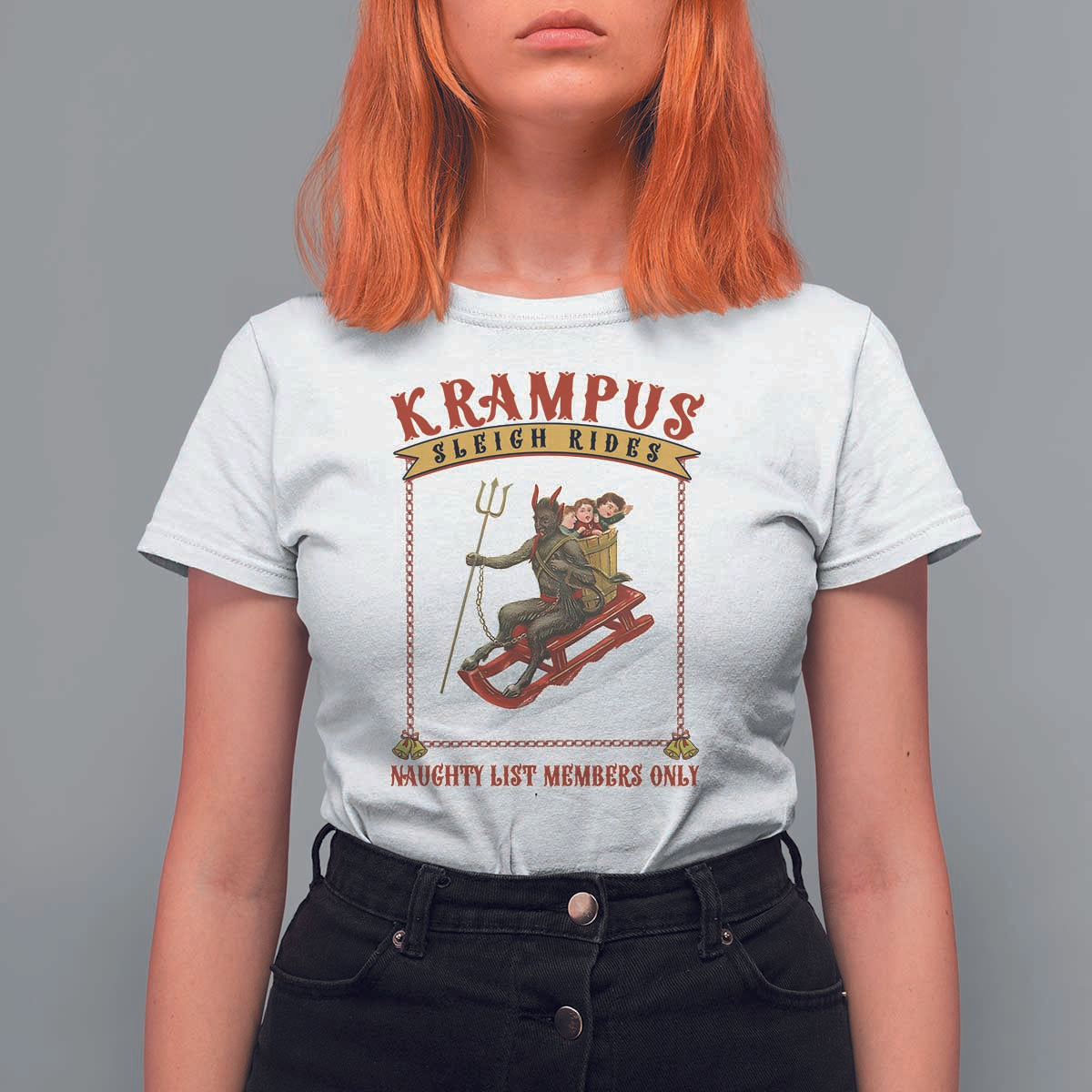 Funny Krampus Sleigh Rides T Shirt For Women Naughty List Members Only - Wonder Print Shop