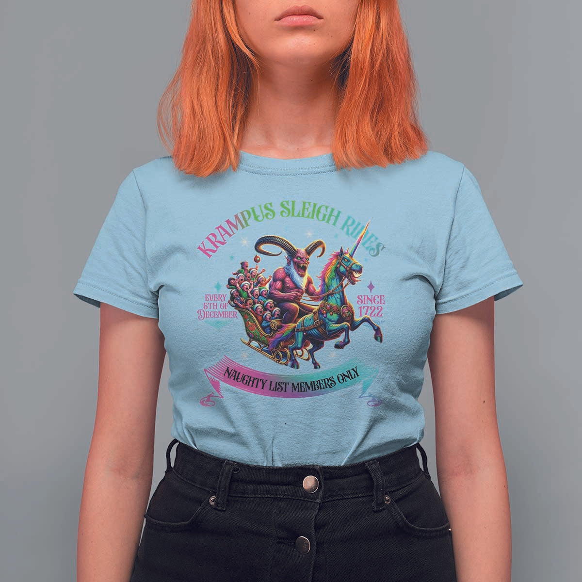 Funny Krampus Sleigh Rides T Shirt For Women Naughty List Members Only Since 1722 - Wonder Print Shop