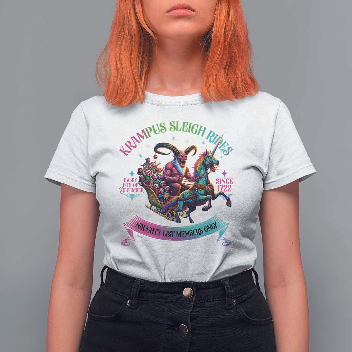 Funny Krampus Sleigh Rides T Shirt For Women Naughty List Members Only Since 1722 - Wonder Print Shop
