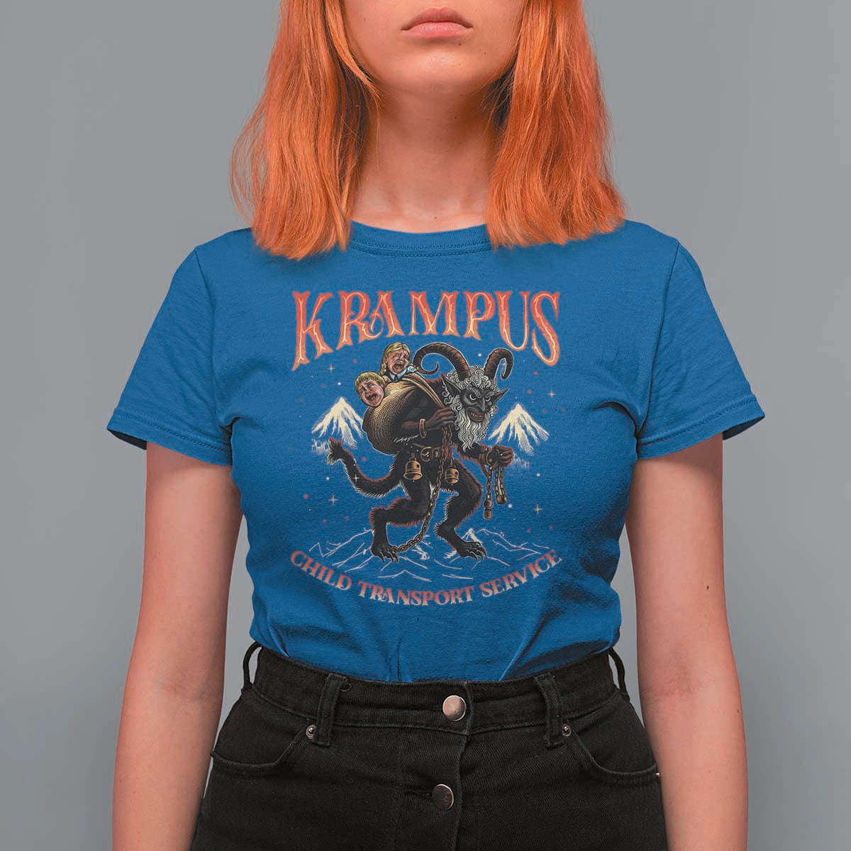 Krampus T Shirt For Women Child Transport Service Spooky Christmas - Wonder Print Shop
