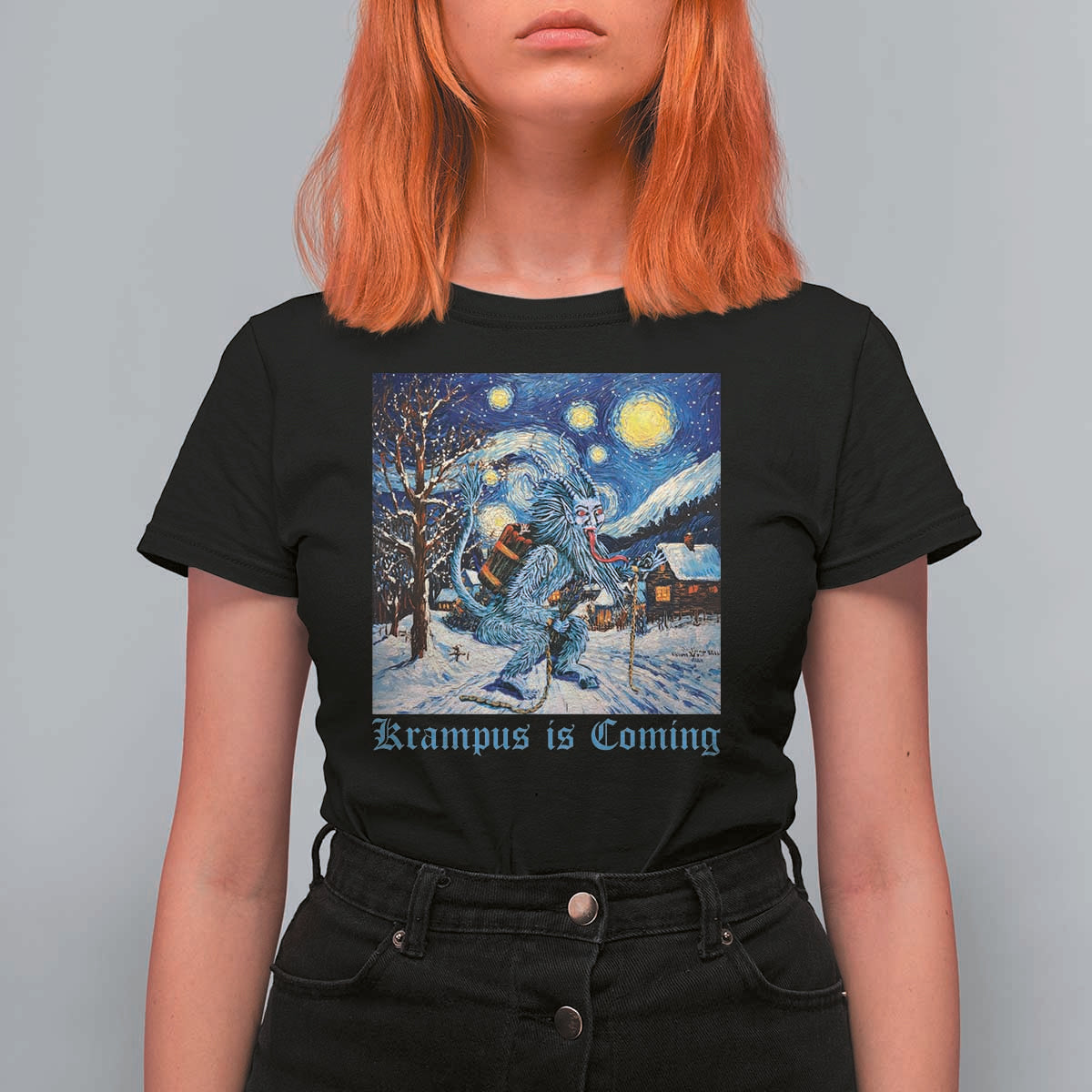 Krampus Is Coming T Shirt For Women Spooky Christmas Starry Night - Wonder Print Shop