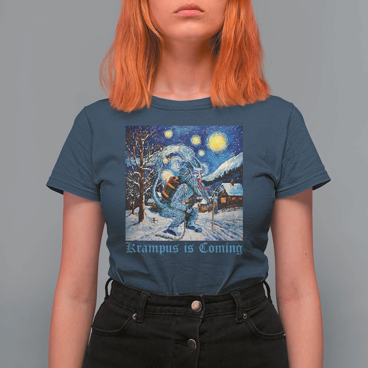 Krampus Is Coming T Shirt For Women Spooky Christmas Starry Night - Wonder Print Shop