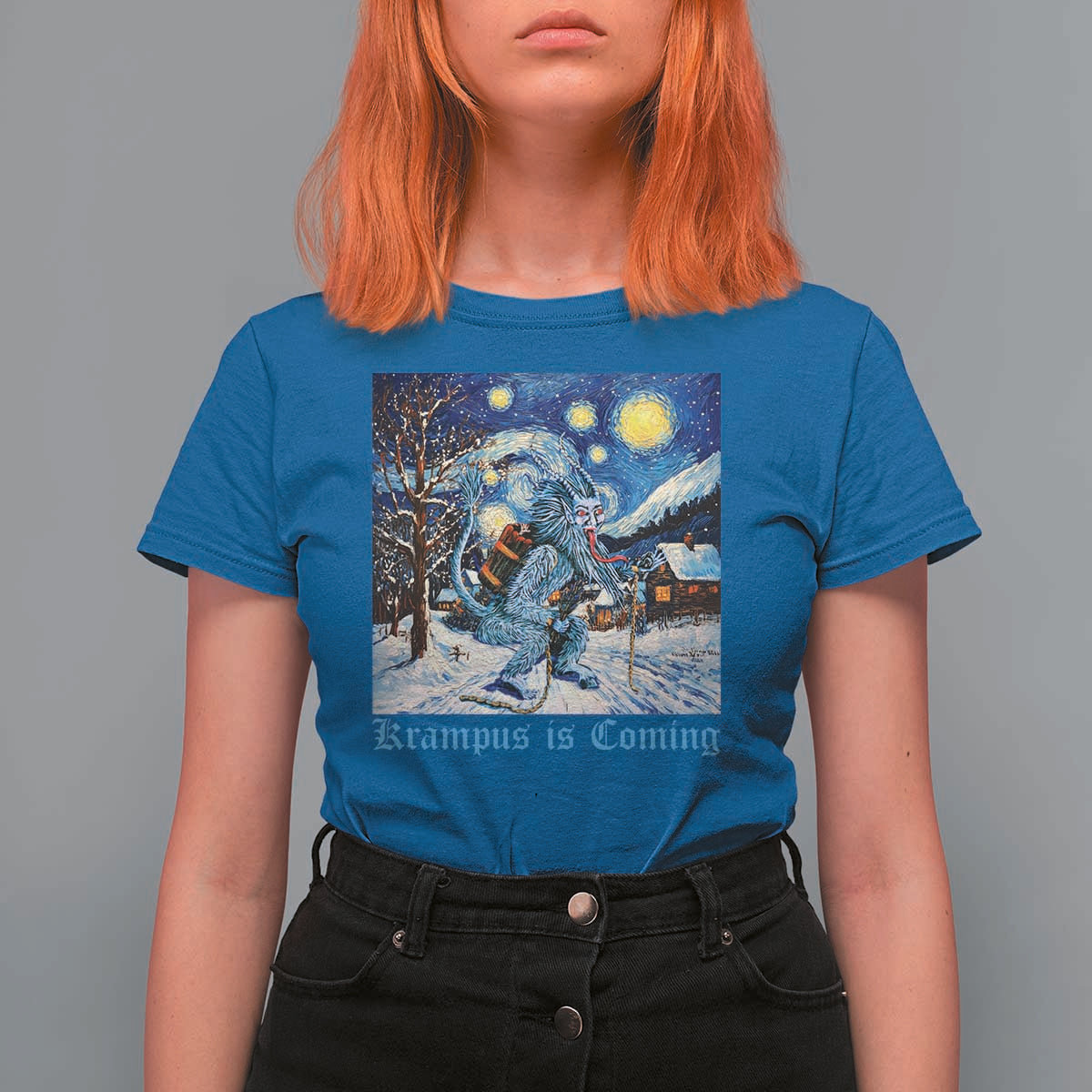 Krampus Is Coming T Shirt For Women Spooky Christmas Starry Night - Wonder Print Shop