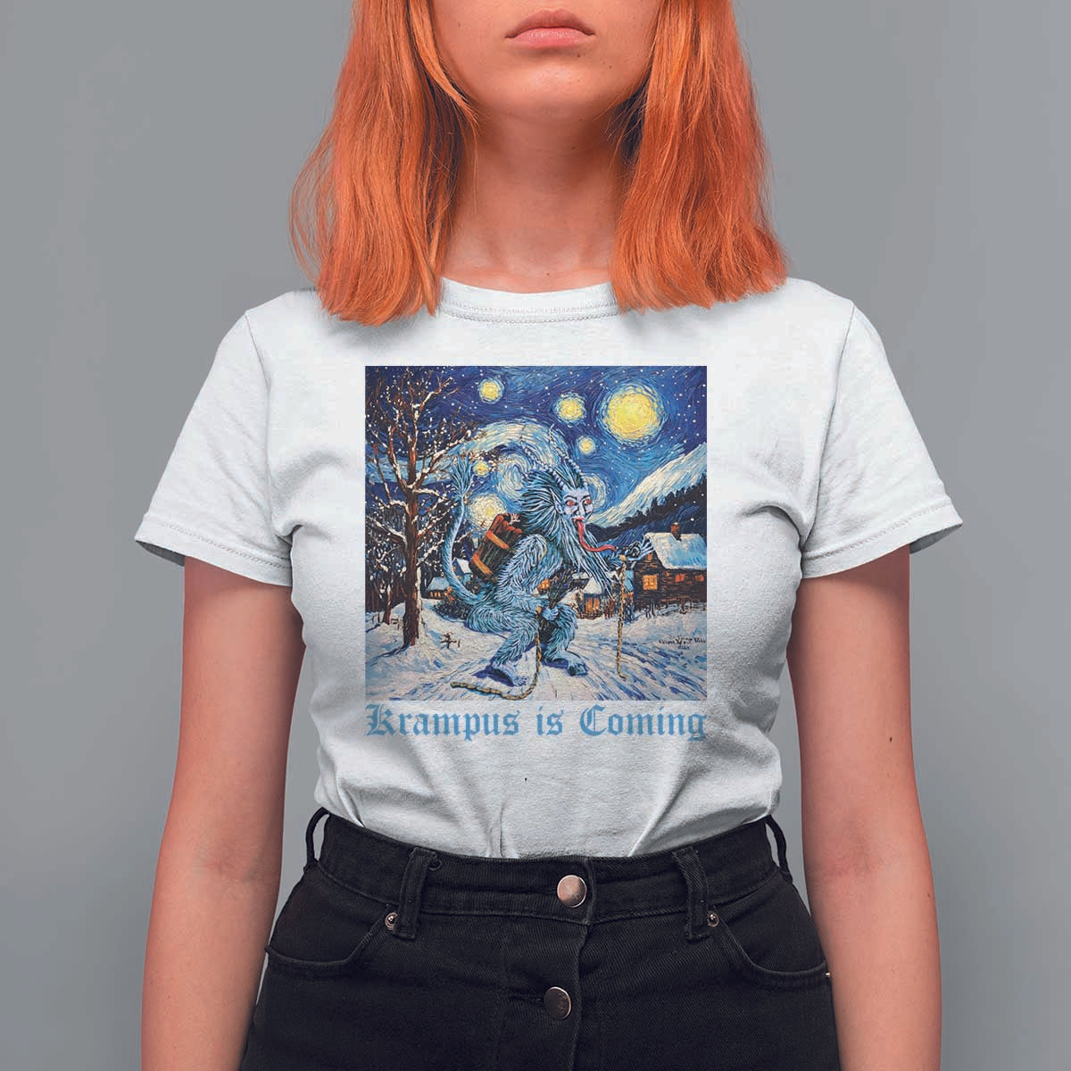 Krampus Is Coming T Shirt For Women Spooky Christmas Starry Night - Wonder Print Shop