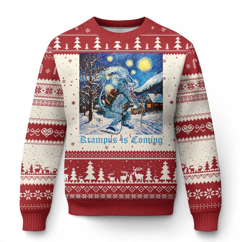 Krampus Is Coming Ugly Christmas Sweater Spooky Christmas Starry Night - Wonder Print Shop
