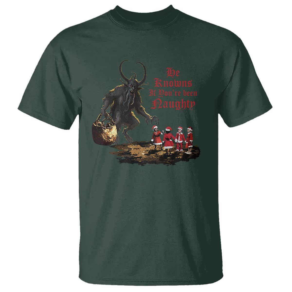 Christmas Krampus T Shirt He Knows If You've Been Naughty - Wonder Print Shop