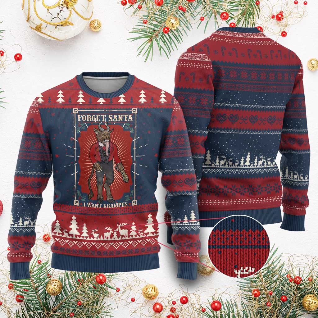 Funny Xmas Ugly Christmas Sweater Forget Santa I Want Krampus - Wonder Print Shop