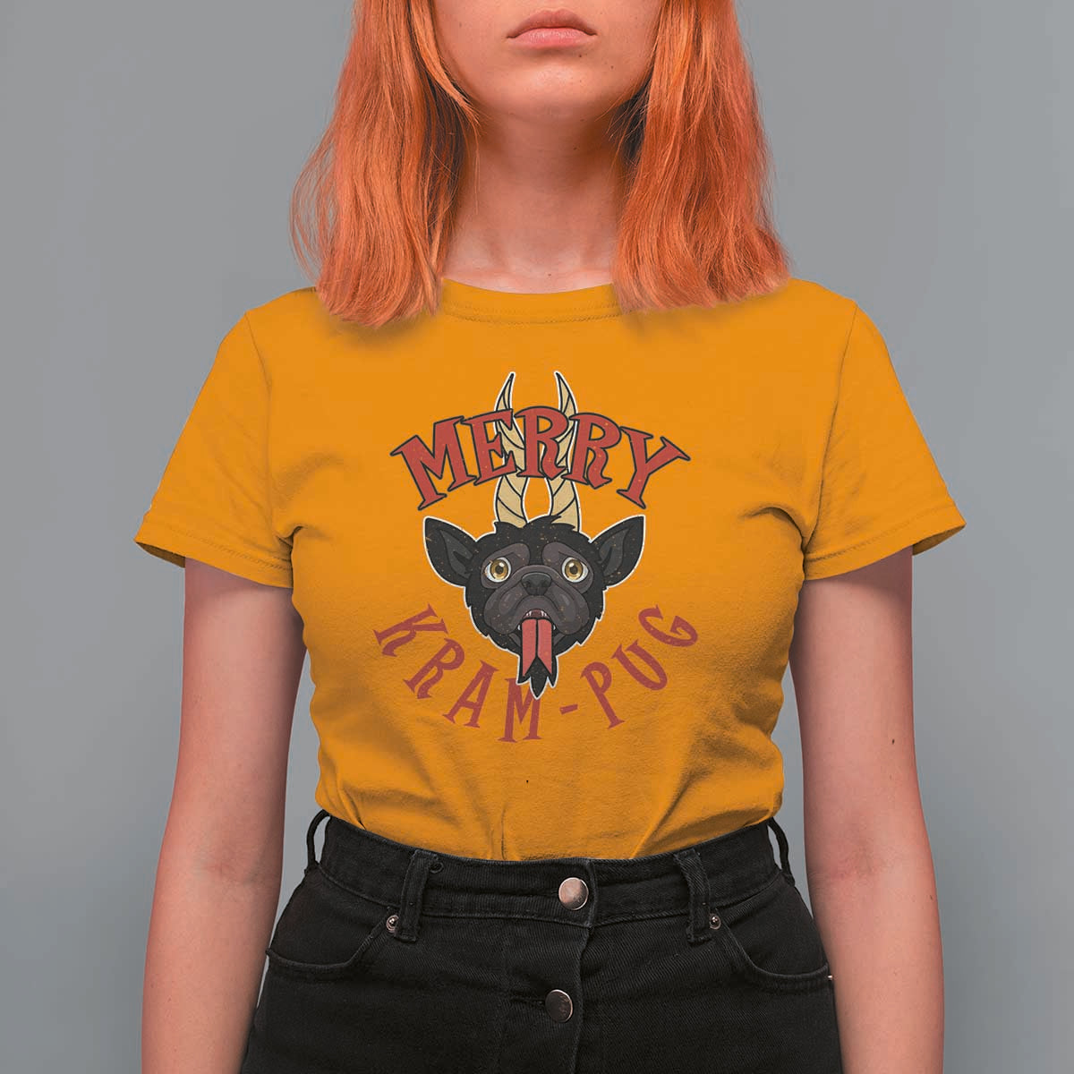Funny Christmas Krampus Pug Dog T Shirt For Women Merry Krampug Cute Pug Satan - Wonder Print Shop
