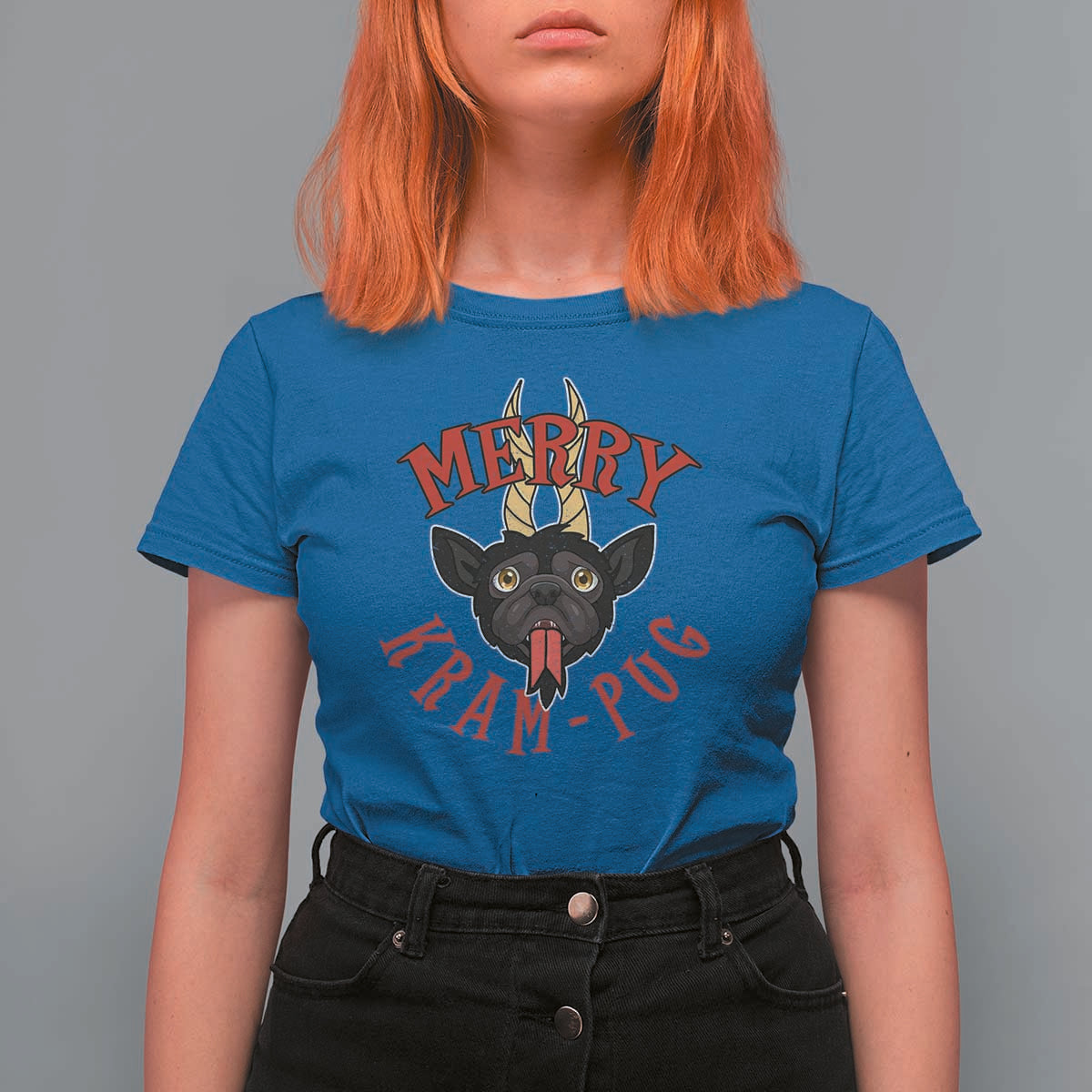 Funny Christmas Krampus Pug Dog T Shirt For Women Merry Krampug Cute Pug Satan - Wonder Print Shop