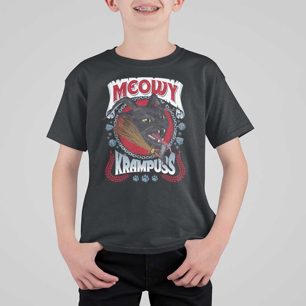 Christmas Krampus Cat T Shirt For Kid Meowy Krampuss Black Cat - Wonder Print Shop