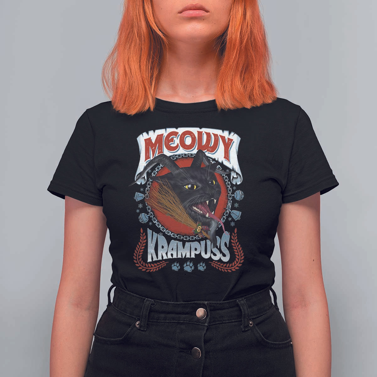Christmas Krampus Cat T Shirt For Women Meowy Krampuss Black Cat - Wonder Print Shop