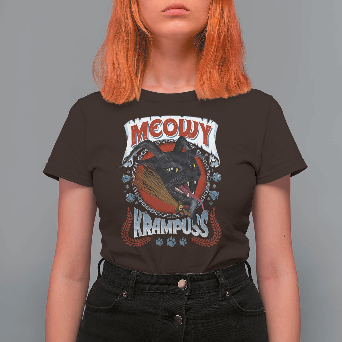 Christmas Krampus Cat T Shirt For Women Meowy Krampuss Black Cat - Wonder Print Shop