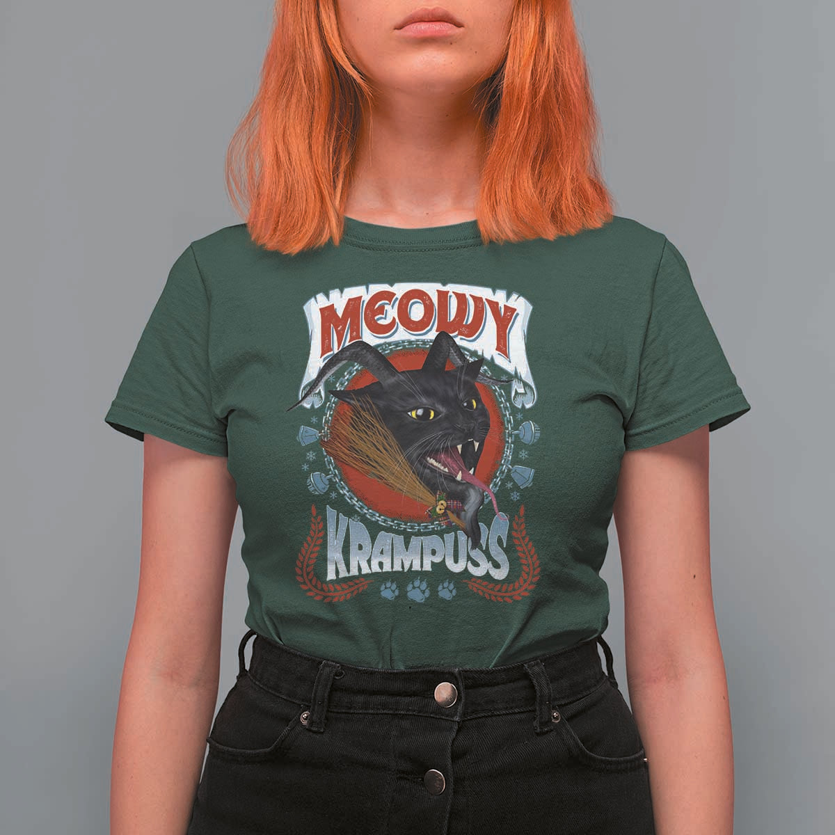 Christmas Krampus Cat T Shirt For Women Meowy Krampuss Black Cat - Wonder Print Shop