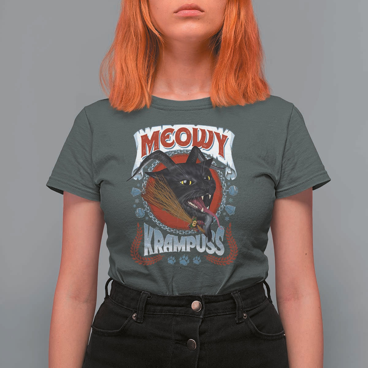 Christmas Krampus Cat T Shirt For Women Meowy Krampuss Black Cat - Wonder Print Shop