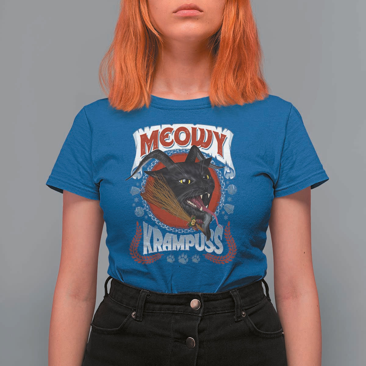 Christmas Krampus Cat T Shirt For Women Meowy Krampuss Black Cat - Wonder Print Shop