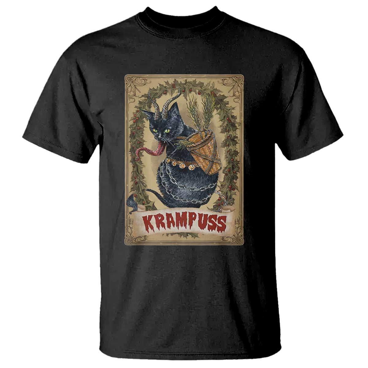 Krampus Cat T Shirt Krampuss Black Cat Vintage Horror Christmas - Wonder Print Shop