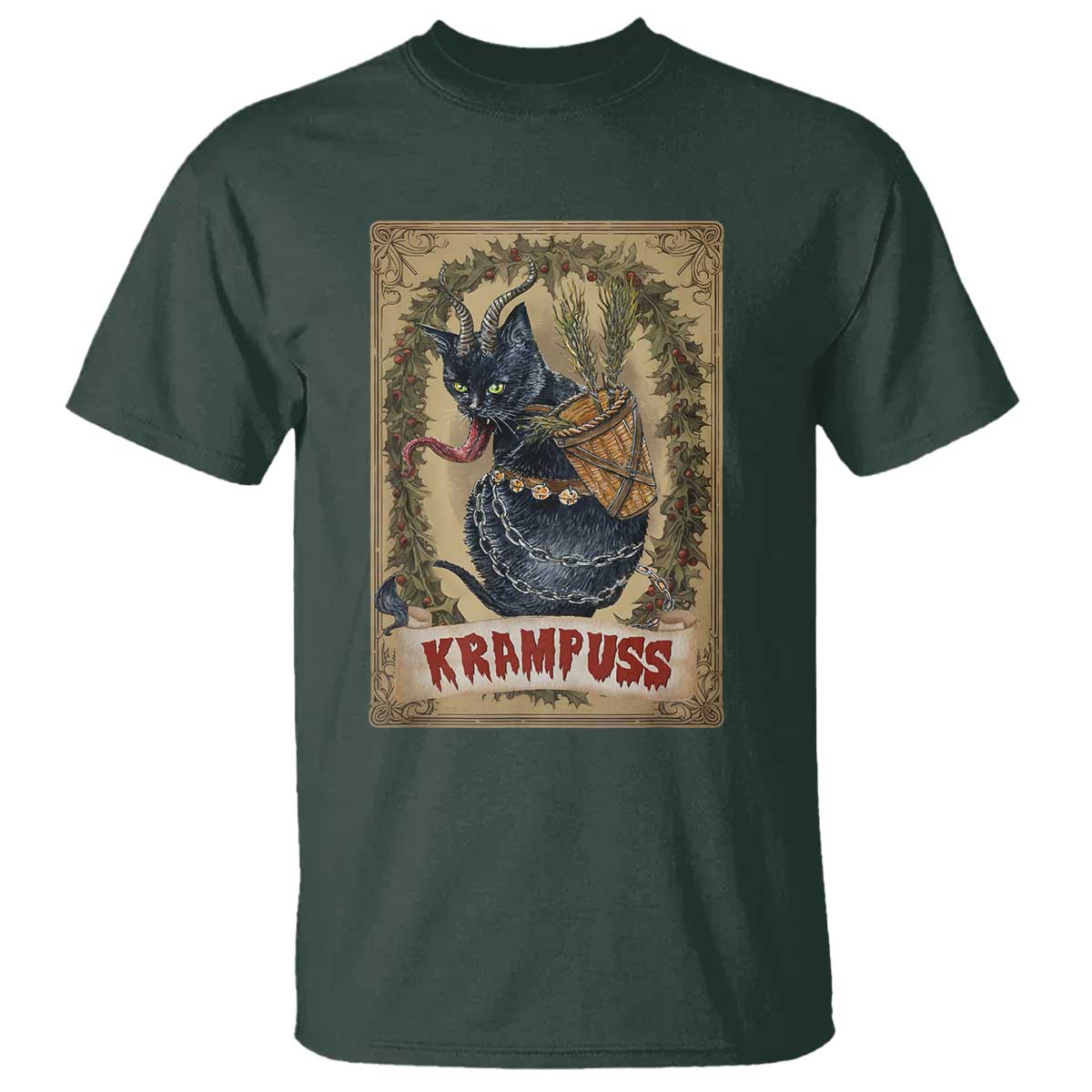 Krampus Cat T Shirt Krampuss Black Cat Vintage Horror Christmas - Wonder Print Shop