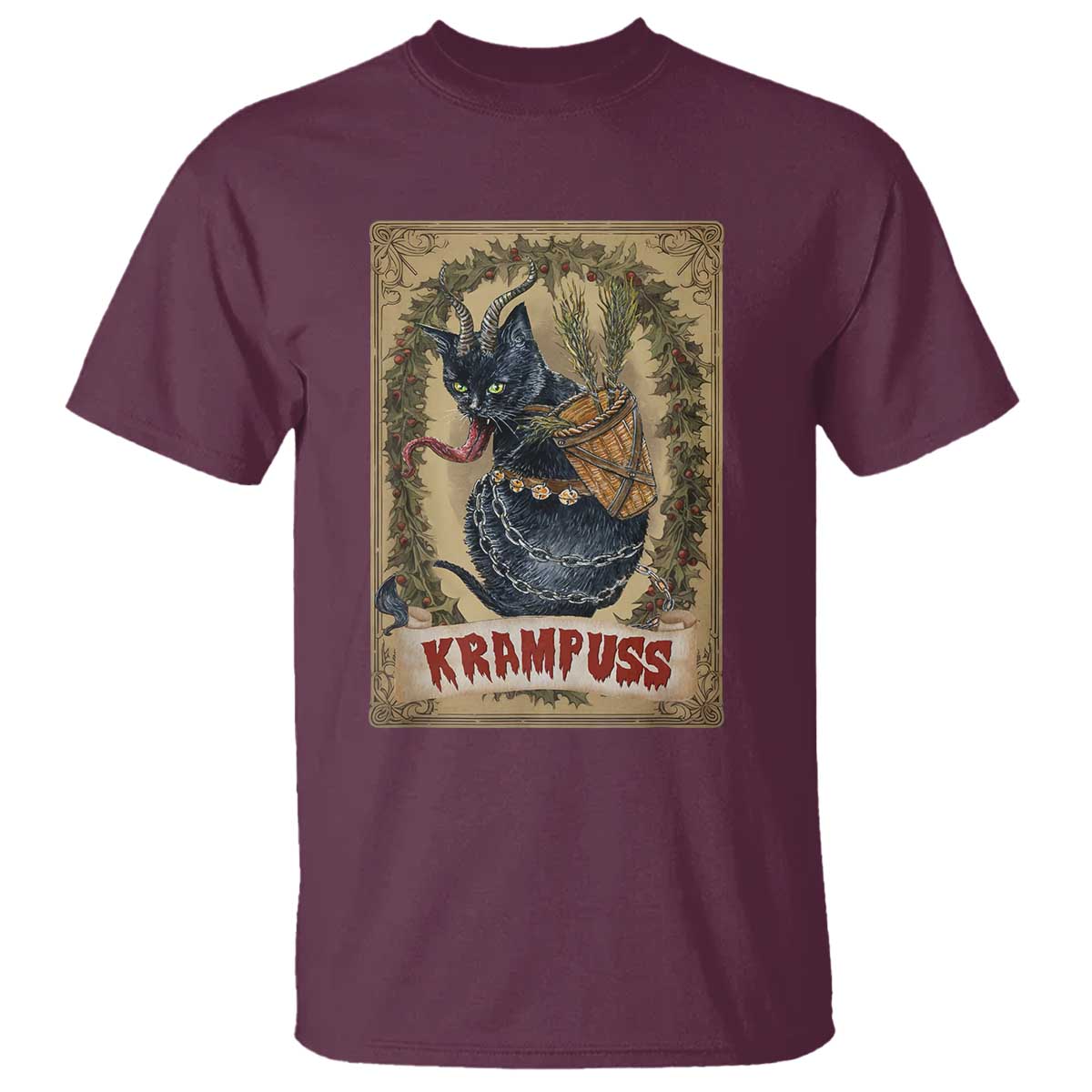 Krampus Cat T Shirt Krampuss Black Cat Vintage Horror Christmas - Wonder Print Shop