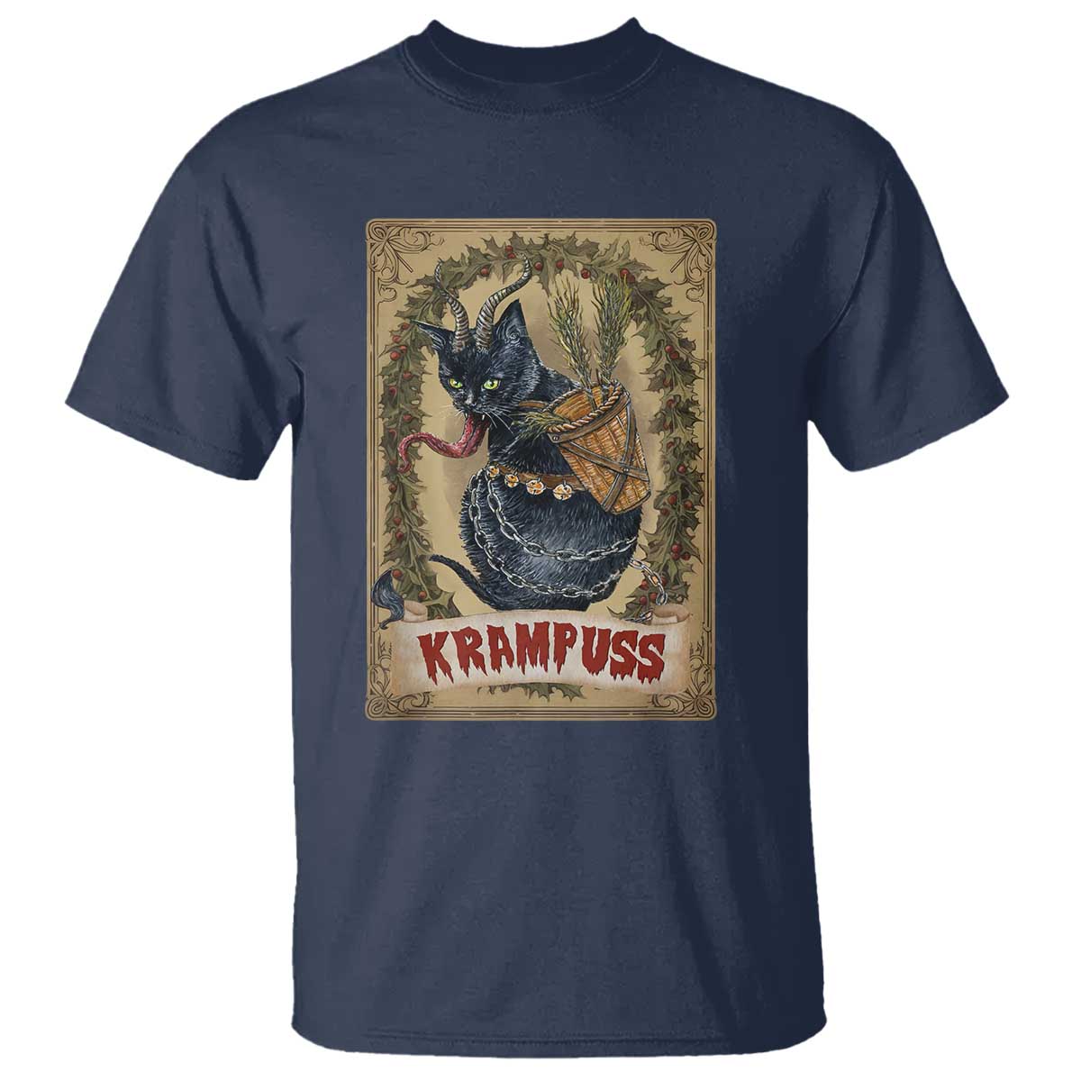 Krampus Cat T Shirt Krampuss Black Cat Vintage Horror Christmas - Wonder Print Shop
