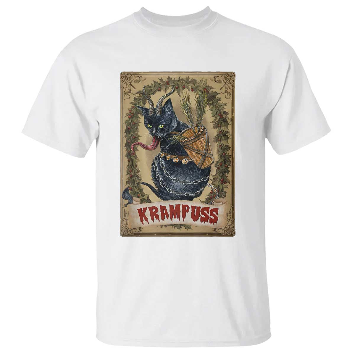 Krampus Cat T Shirt Krampuss Black Cat Vintage Horror Christmas - Wonder Print Shop