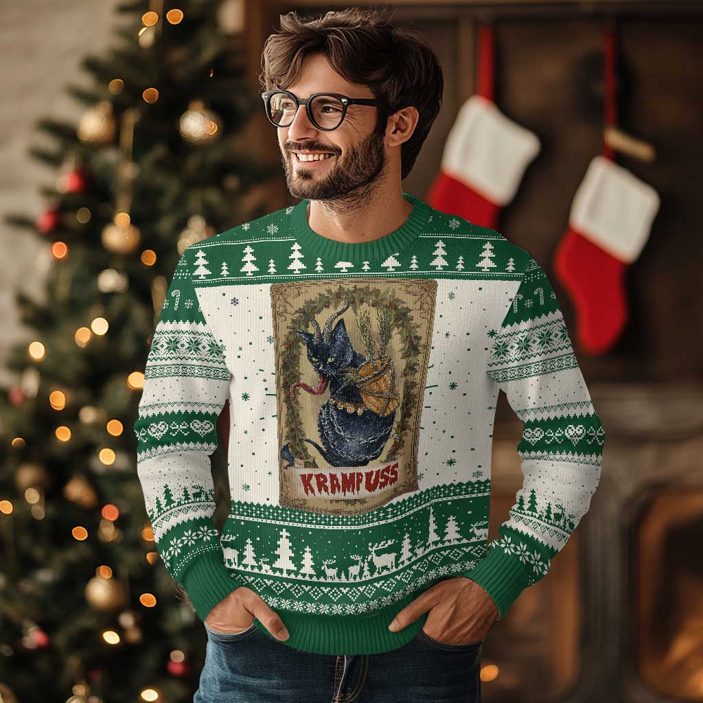 Krampus Cat Ugly Christmas Sweater Krampuss Black Cat Vintage Horror Christmas - Wonder Print Shop