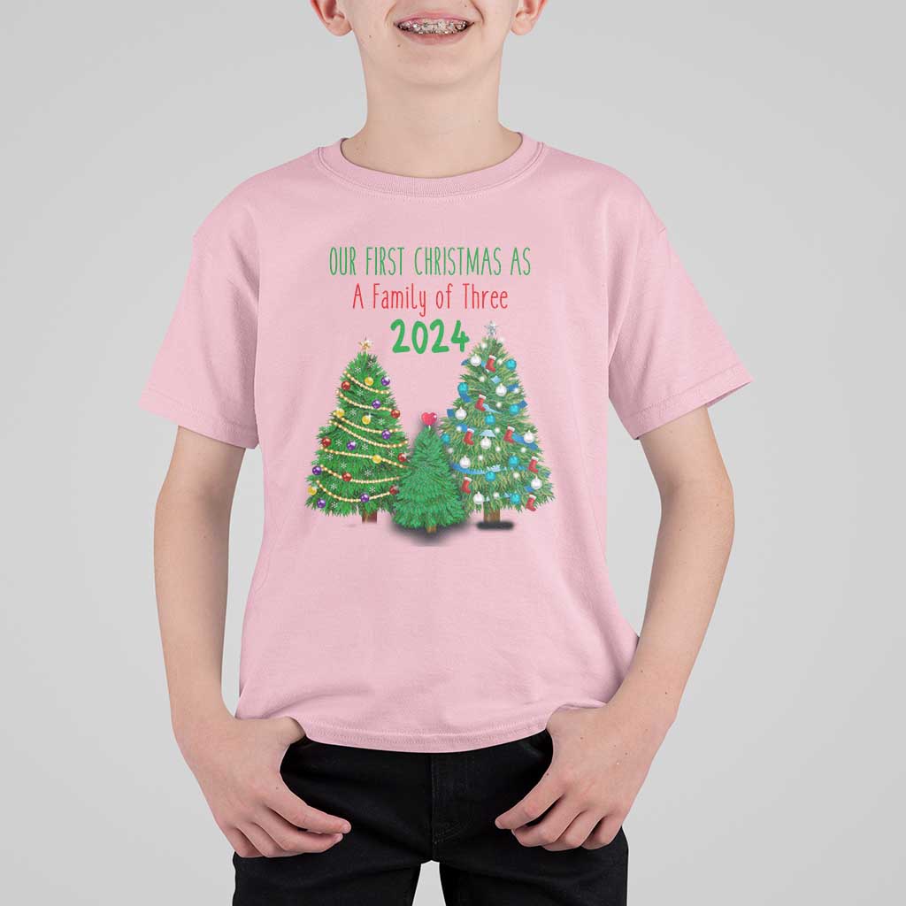 First Christmas As A family Of Three T Shirt For Kid - Wonder Print Shop