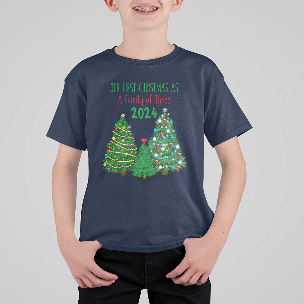 First Christmas As A family Of Three T Shirt For Kid - Wonder Print Shop