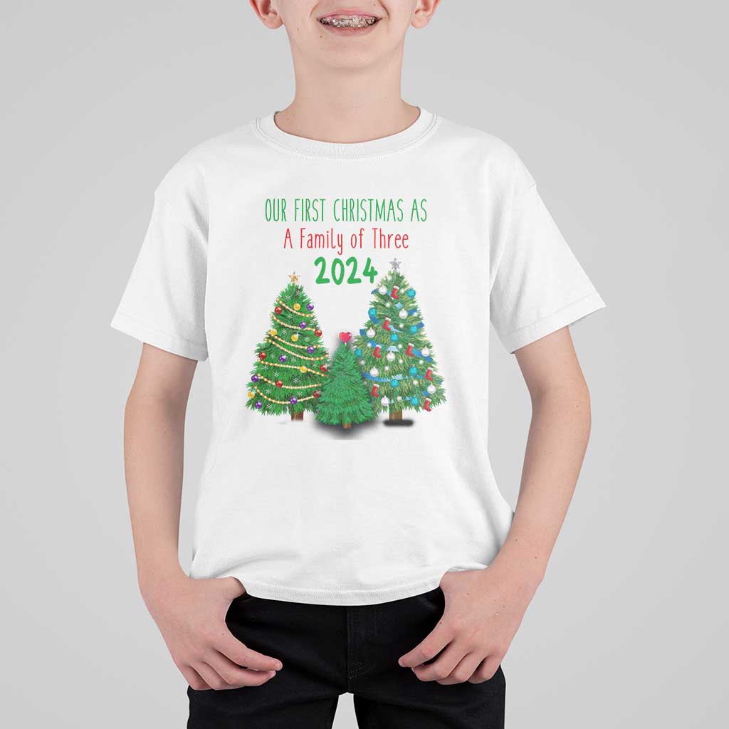 First Christmas As A family Of Three T Shirt For Kid - Wonder Print Shop