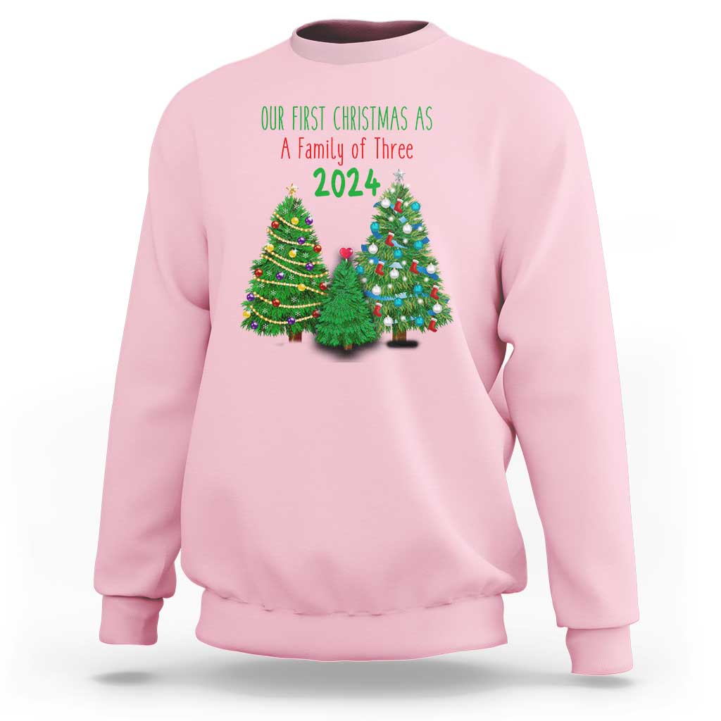 First Christmas As A family Of Three Sweatshirt - Wonder Print Shop