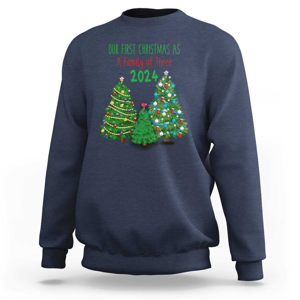 First Christmas As A family Of Three Sweatshirt - Wonder Print Shop