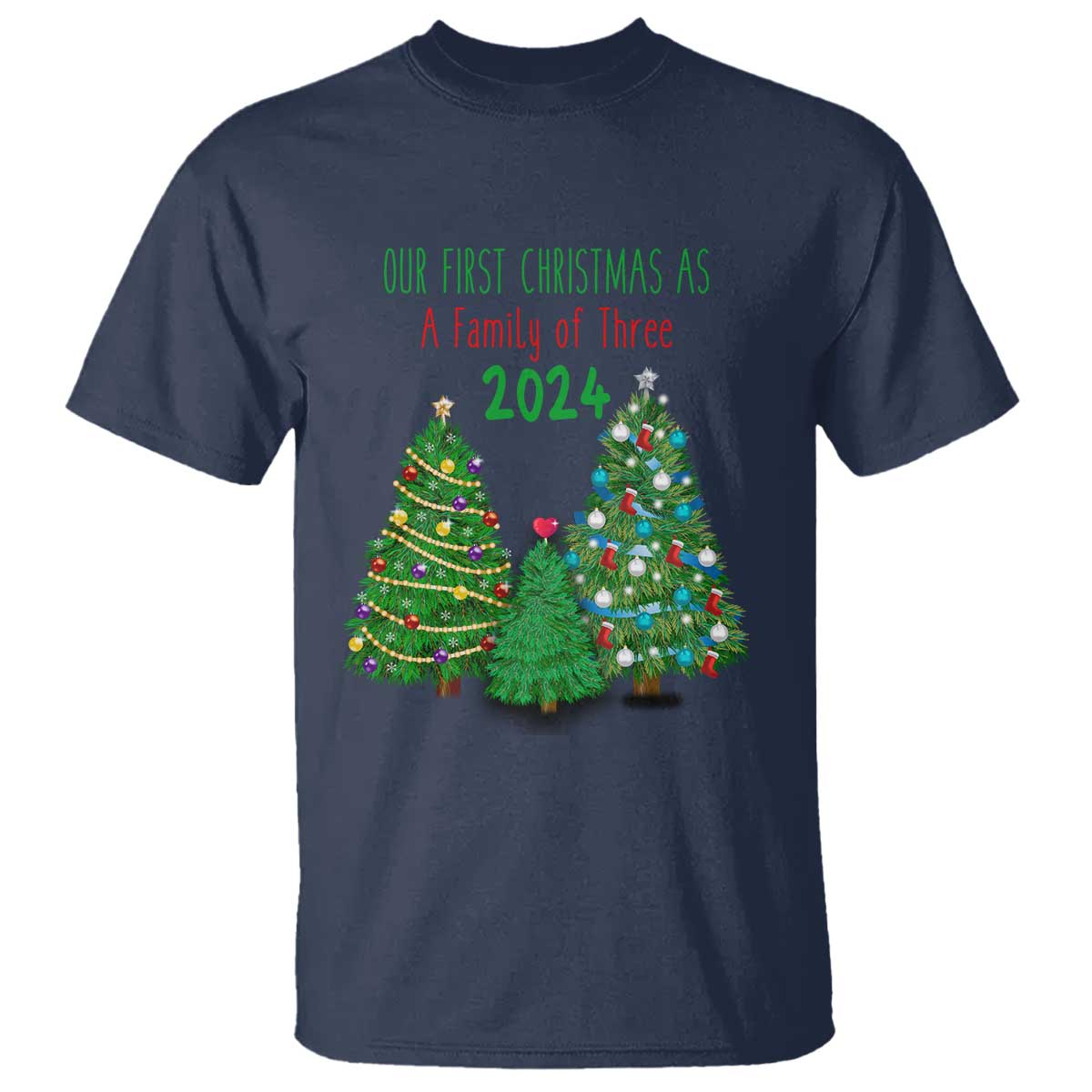 First Christmas As A family Of Three T Shirt - Wonder Print Shop