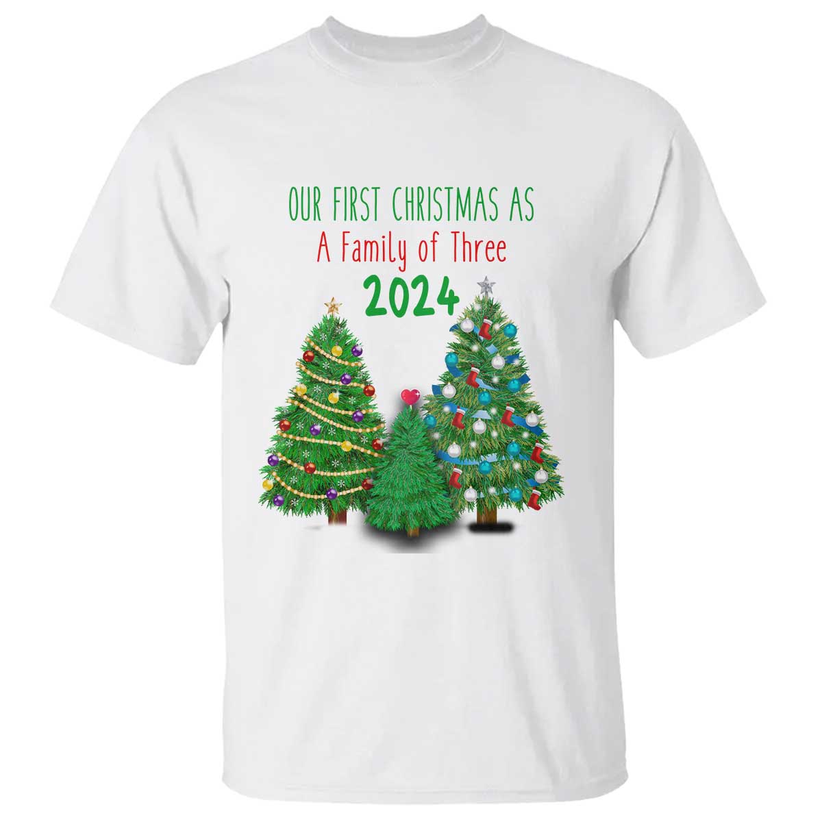 First Christmas As A family Of Three T Shirt - Wonder Print Shop