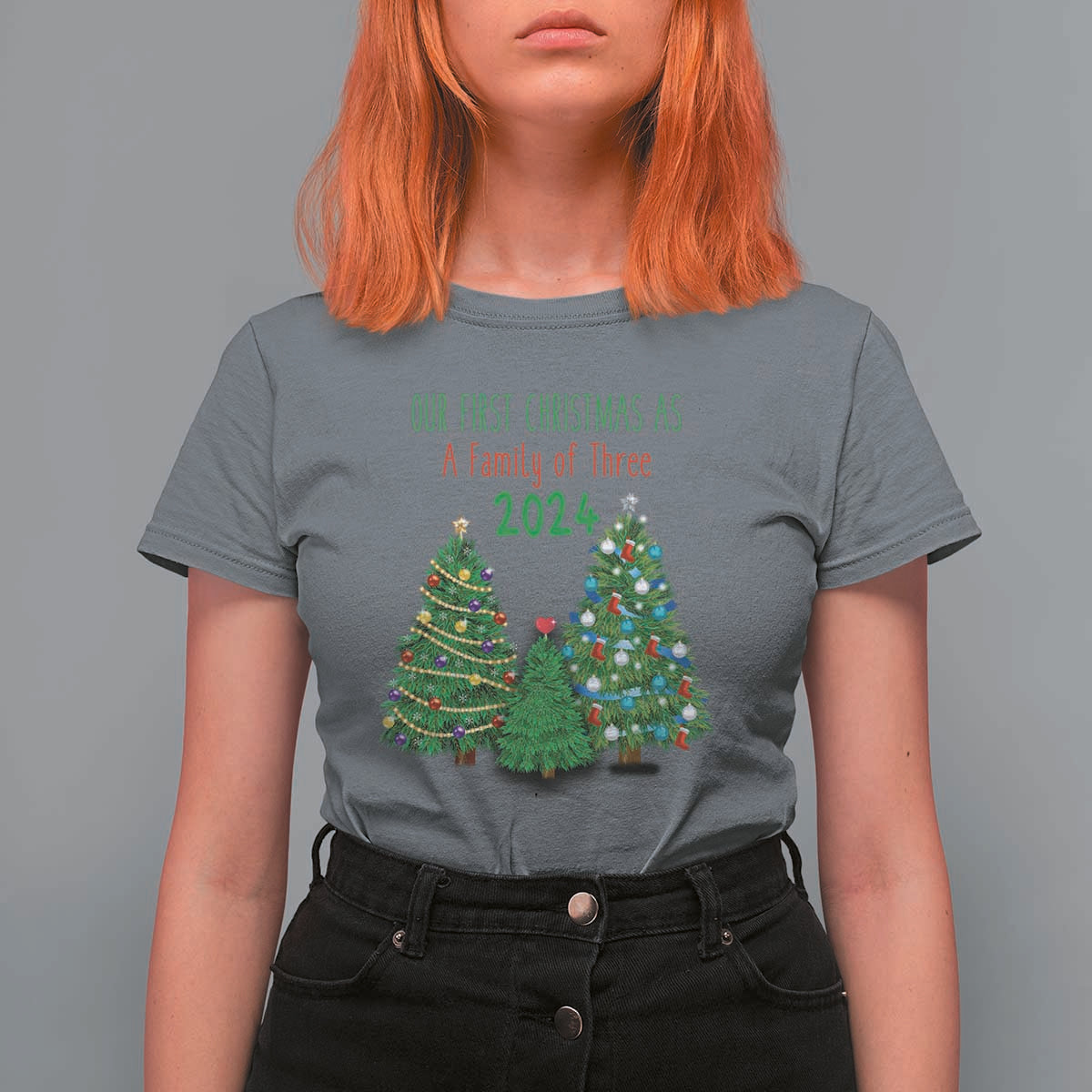 First Christmas As A family Of Three T Shirt For Women - Wonder Print Shop