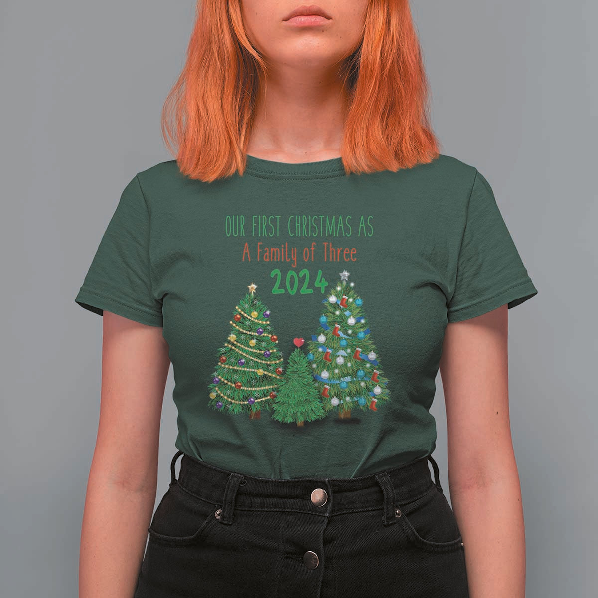 First Christmas As A family Of Three T Shirt For Women - Wonder Print Shop