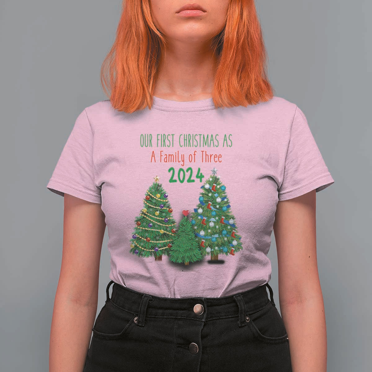 First Christmas As A family Of Three T Shirt For Women - Wonder Print Shop