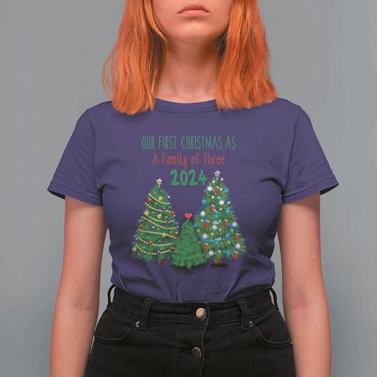 First Christmas As A family Of Three T Shirt For Women - Wonder Print Shop