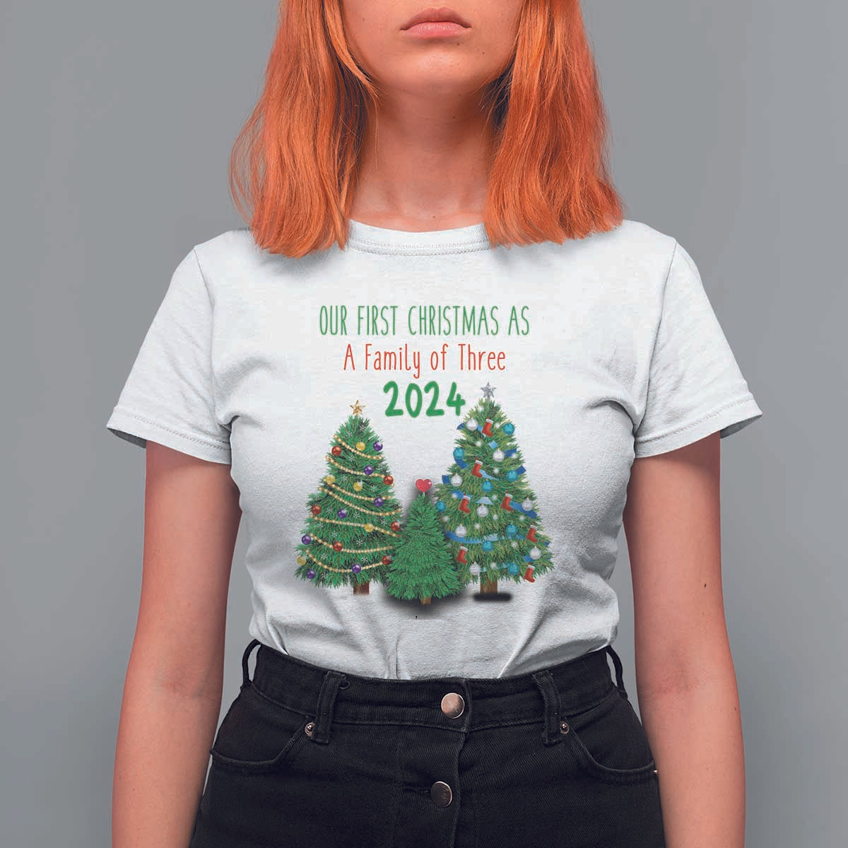 First Christmas As A family Of Three T Shirt For Women - Wonder Print Shop