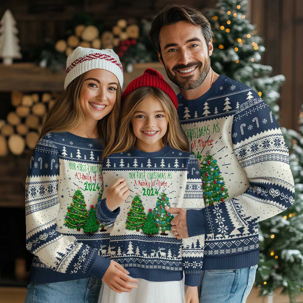 First Christmas As A family Of Three Ugly Christmas Sweater - Wonder Print Shop