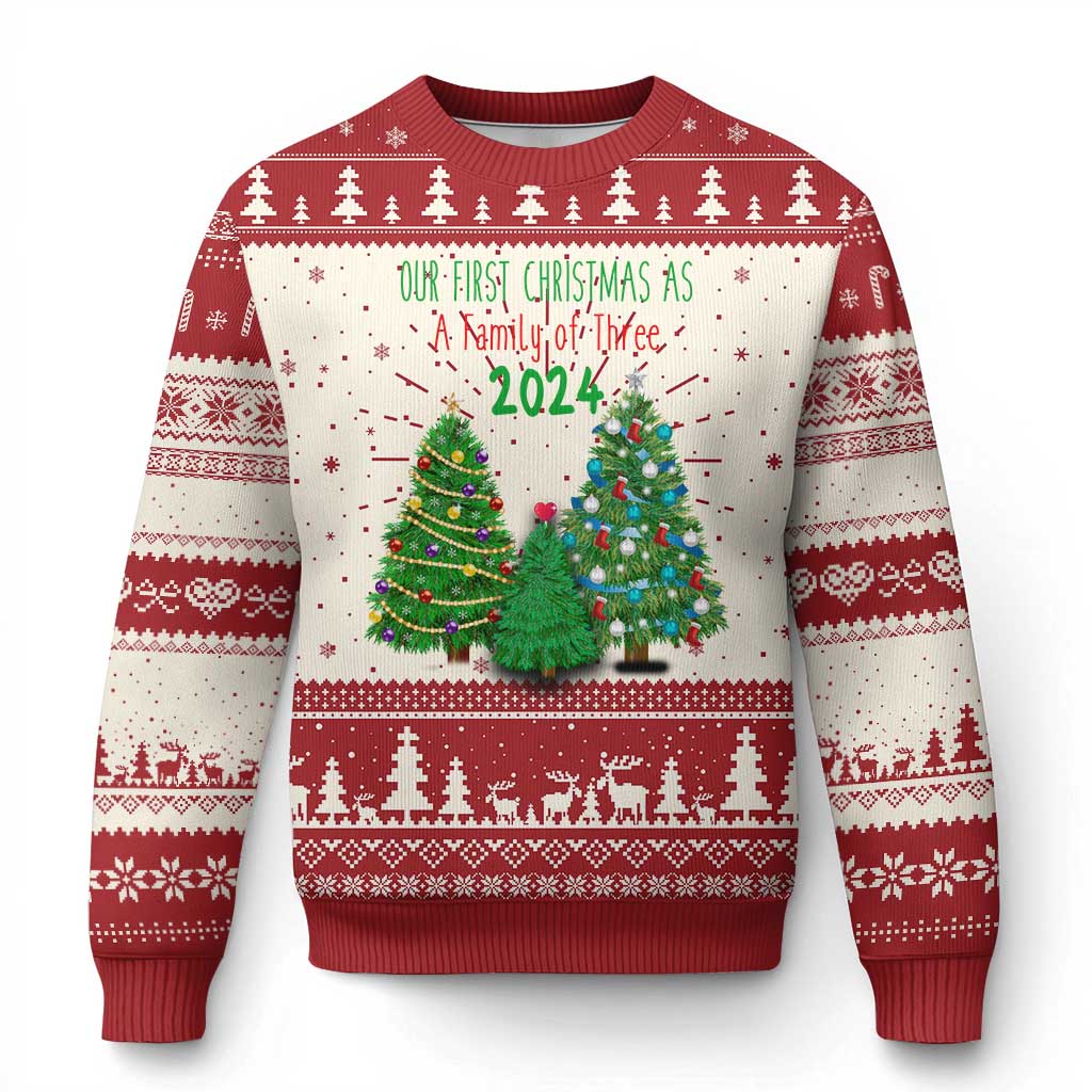 First Christmas As A family Of Three Ugly Christmas Sweater - Wonder Print Shop