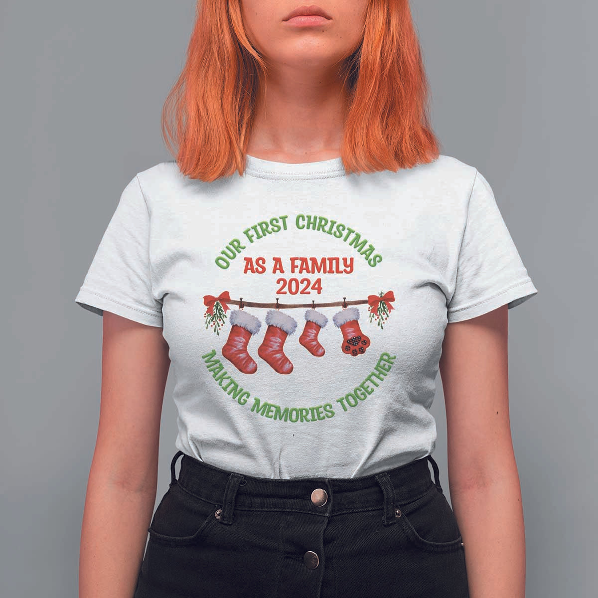 First Christmas As A family T Shirt For Women Making Memories Together Xmas 2024 - Wonder Print Shop
