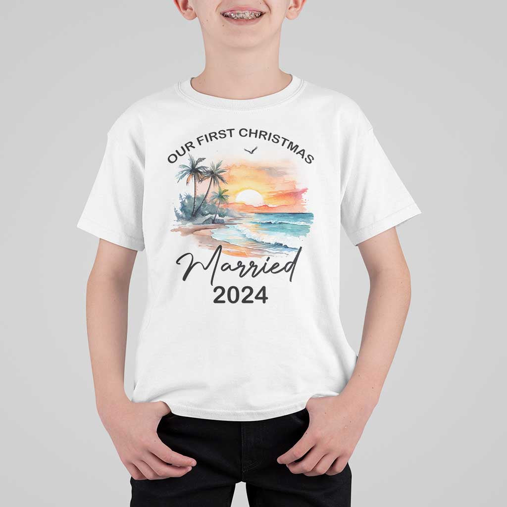 First Christmas Married 2024 Couple Matching T Shirt For Kid - Wonder Print Shop