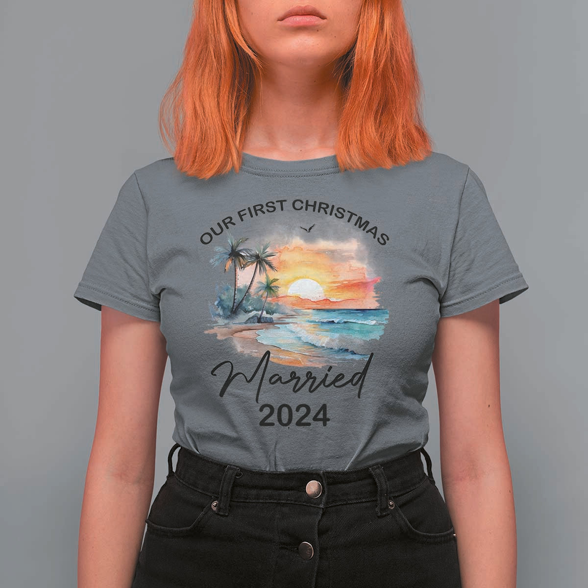 First Christmas Married 2024 Couple Matching T Shirt For Women - Wonder Print Shop