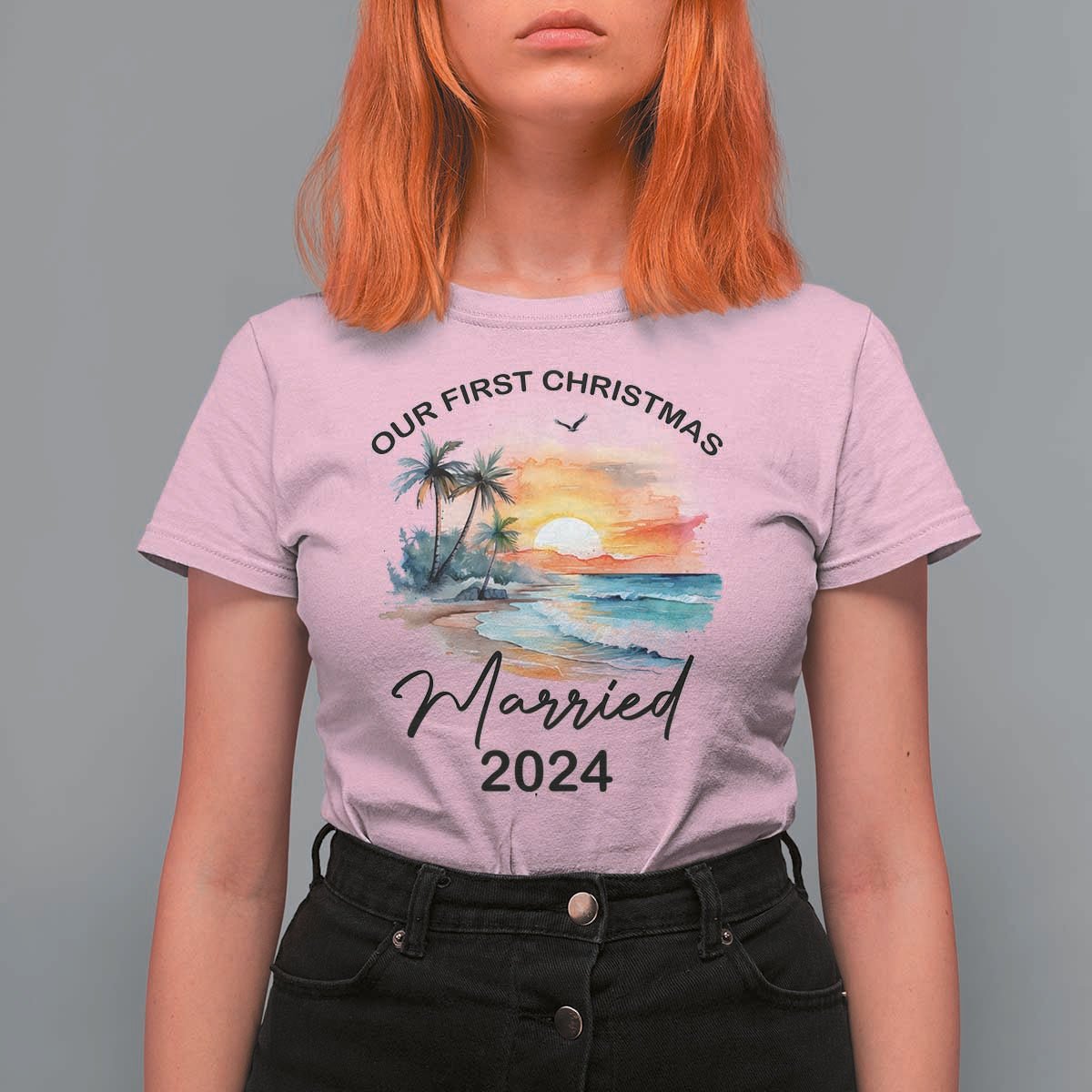First Christmas Married 2024 Couple Matching T Shirt For Women - Wonder Print Shop