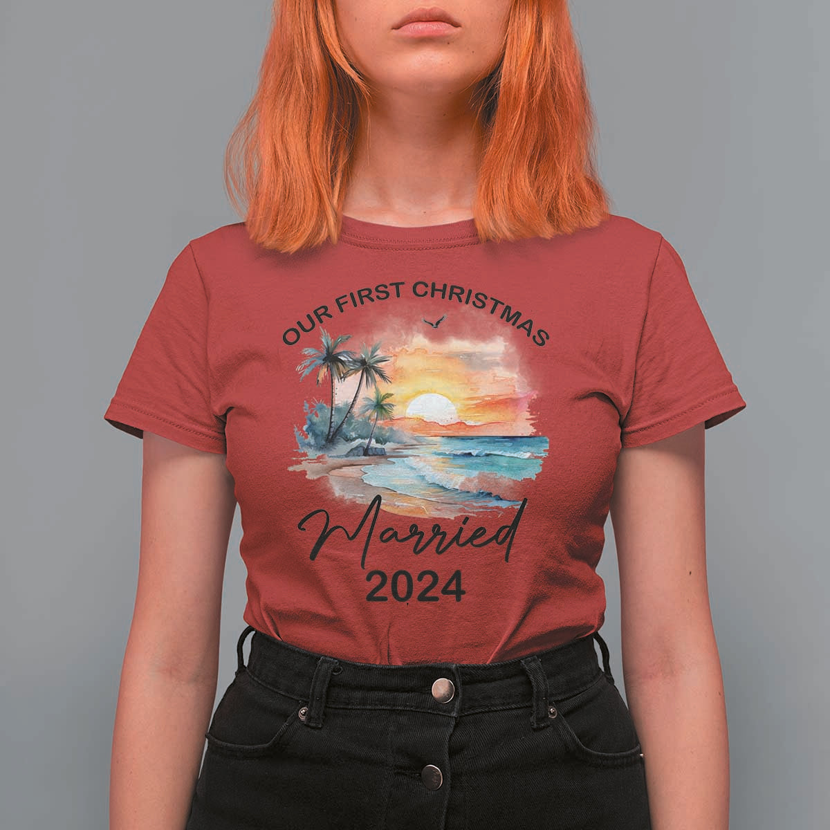 First Christmas Married 2024 Couple Matching T Shirt For Women - Wonder Print Shop