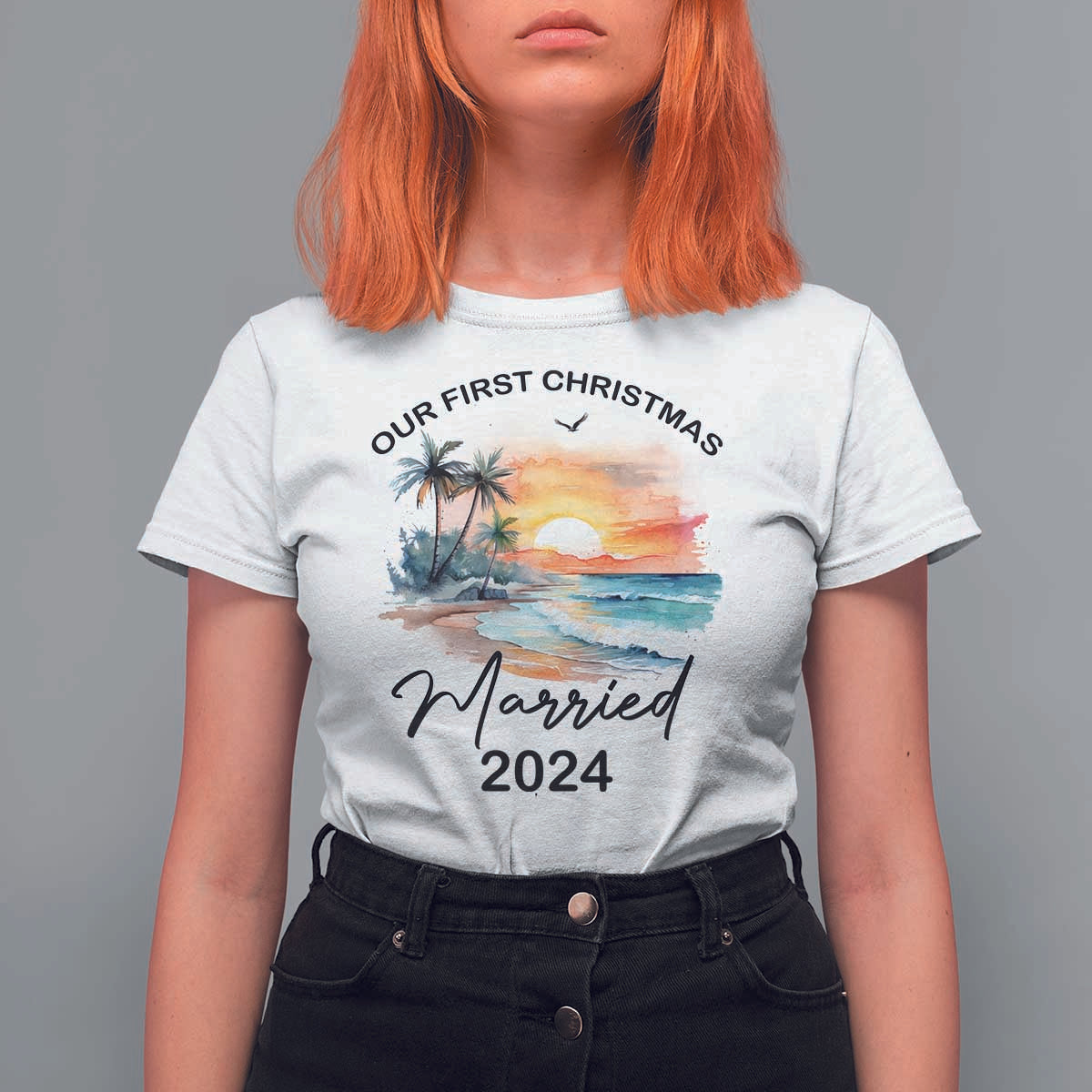 First Christmas Married 2024 Couple Matching T Shirt For Women - Wonder Print Shop