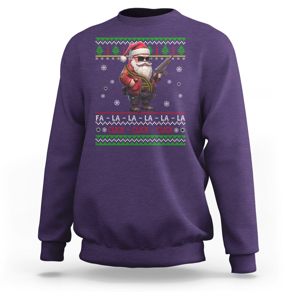 Christmas Sweatshirt Santa Claus Gun Click Click Sing Fa La La La - Wonder Print Shop