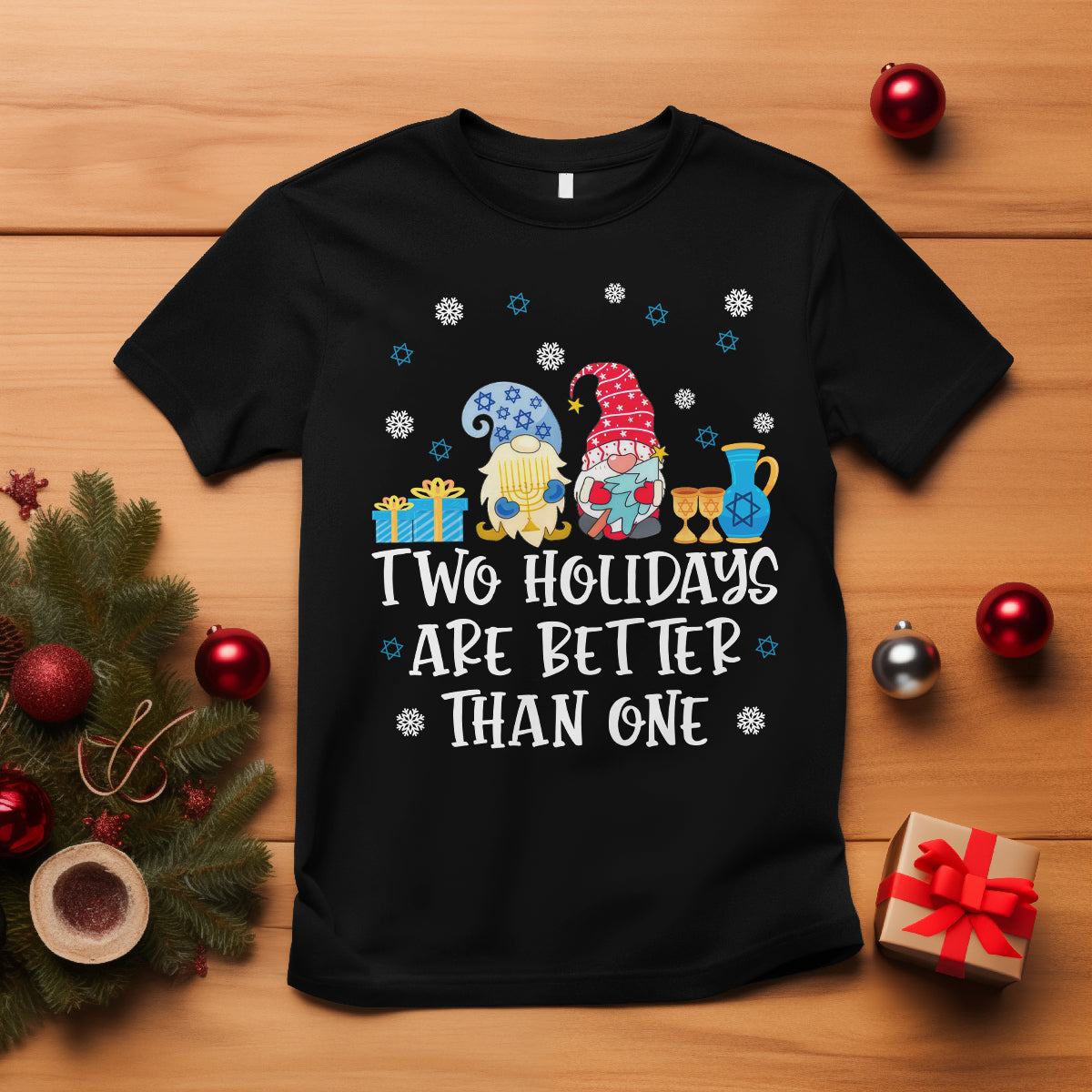 Christmas Hanukkah Two Holidays Are Better Than One Jewish Gnome T Shirt - Wonder Print Shop