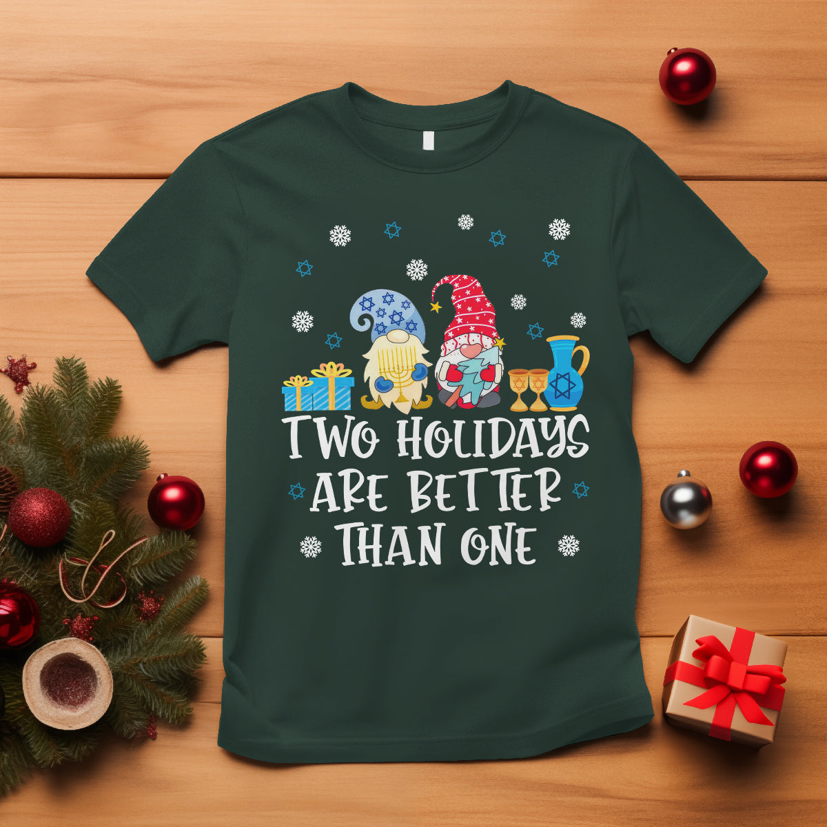 Christmas Hanukkah Two Holidays Are Better Than One Jewish Gnome T Shirt - Wonder Print Shop