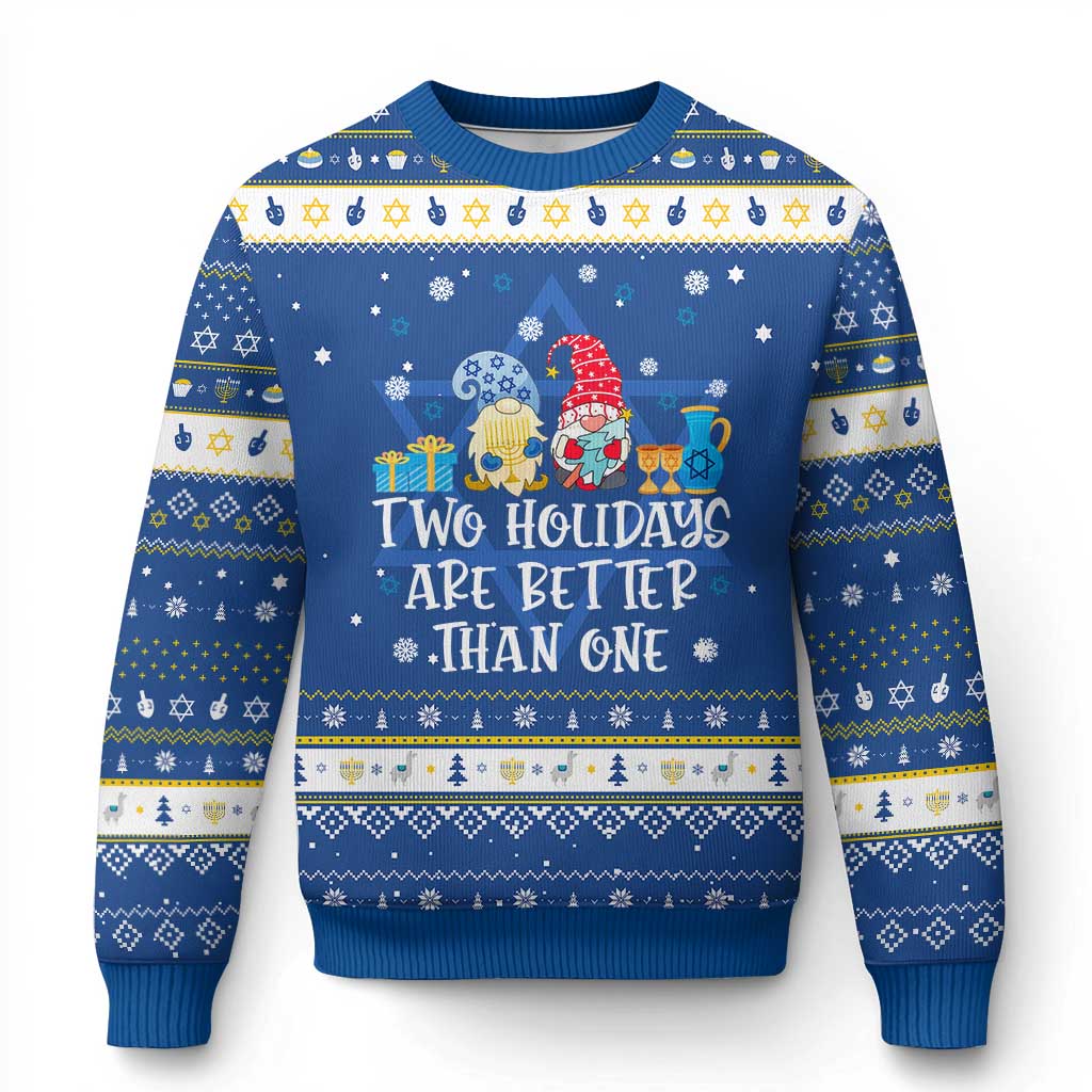 Funny Christmas Hanukkah Ugly Sweater Two Holidays Are Better Than One Jewish Gnome - Wonder Print Shop